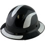 Lift Safety Carbon Fiber Shell Full Brim Hardhat - Glossy Black w/ Reflective White Decal Kit Applied ~ Oblique View