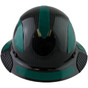 Lift Safety Carbon Fiber Shell Full Brim Hardhat - Glossy Black with Reflective Green Decal Kit Applied ~ Front View