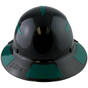 Lift Safety Carbon Fiber Shell Full Brim Hardhat - Glossy Black with Reflective Green Decal Kit Applied ~ Back View