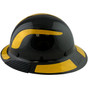 Lift Safety Carbon Fiber Shell Full Brim Hardhat - Glossy Black with Reflective Yellow Decal Kit Applied ~ Left Side View