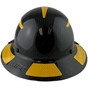 Lift Safety Carbon Fiber Shell Full Brim Hardhat - Glossy Black with Reflective Yellow Decal Kit Applied ~ Back View