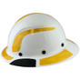 Lift Safety Actual  Carbon Fiber Shell Full Brim Hardhat - Glossy White with Reflective Yellow Decal Kit Applied ~ Left Side View