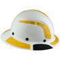 Lift Safety  Actual Carbon Fiber Shell Full Brim Hardhat - Glossy White with Reflective Yellow Decal Kit Applied ~ Right Side View