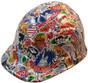 Route 66 Sticker Bomb Hydro Dipped Hydrographic CAP STYLE Hardhats - Ratchet Liner ~ Oblique View
