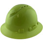 Pyramex Ridgeline Vented Lime Full Brim Style Hard Hat - 4 Point Suspensions ~ Oblique View