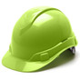 Pyramex #HP44131 Ridgeline Cap Style Safety Hardhats with 4 Point RATCHET Liners - Hi Viz Lime Oblique