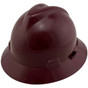 MSA V-Gard Full Brim Safety Hardhats with Fas-Trac III Liners - Maroon
  Left Side Oblique View