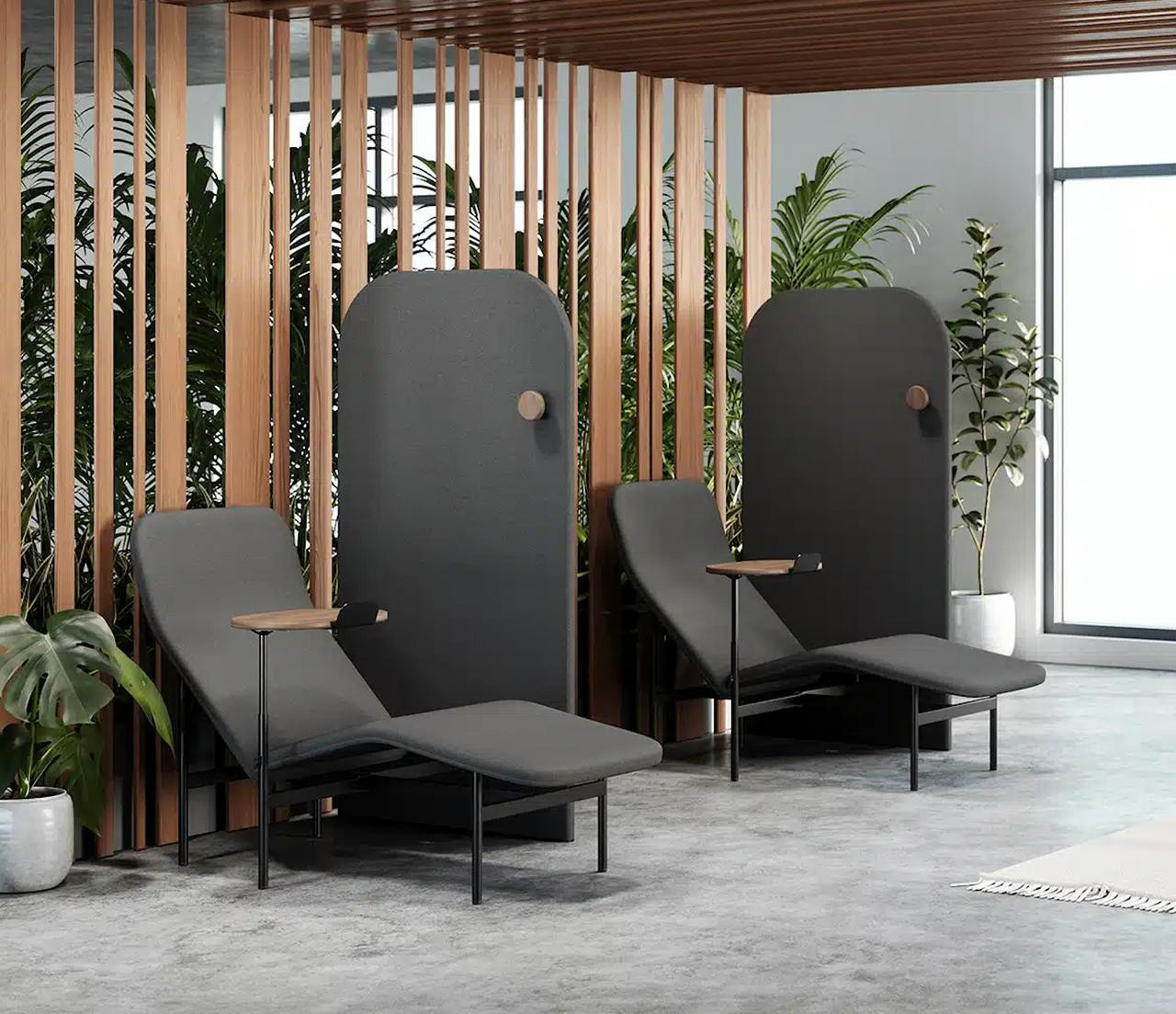 KFI Studios Avalon Chaise Lounge Chair with Privacy Screen and Swivel Table Available with Power