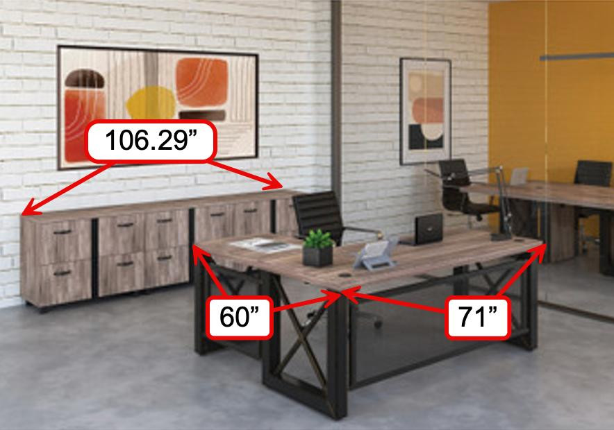Office Source Riveted Collection Industrial L-Desk with Privacy Panel