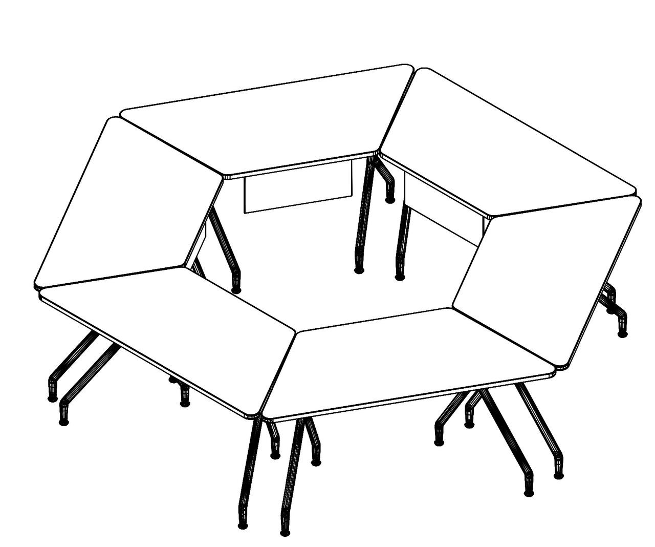 Global 6 Piece Fixed Top Bungee Collection Hexagon Table