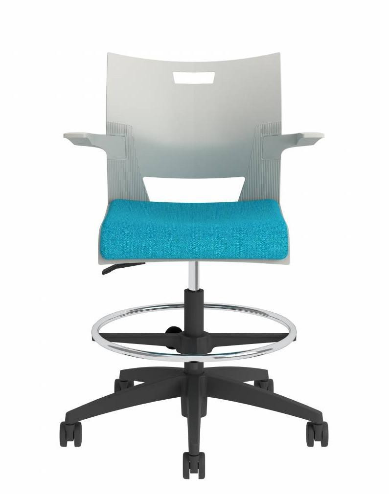 Global Duet Collection Poly Shell Task Stool with Upholstered Seat