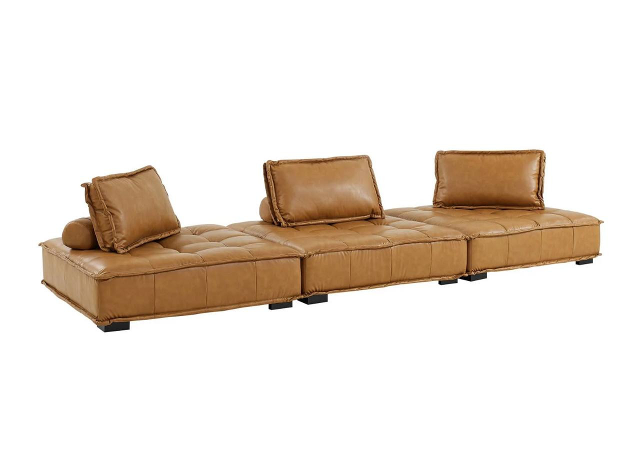 Modway Saunter Tufted Tan Vegan Leather 3-Piece Sofa EEI-5207