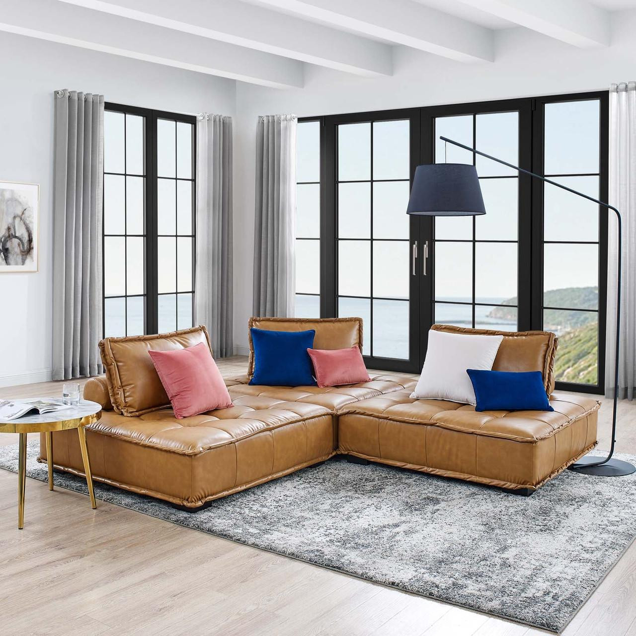 Modway Saunter Tufted Tan Vegan Leather 3-Piece Sofa EEI-5207 Modway Saunter Tufted Tan Vegan Leather 3-Piece Sofa EEI-5207
