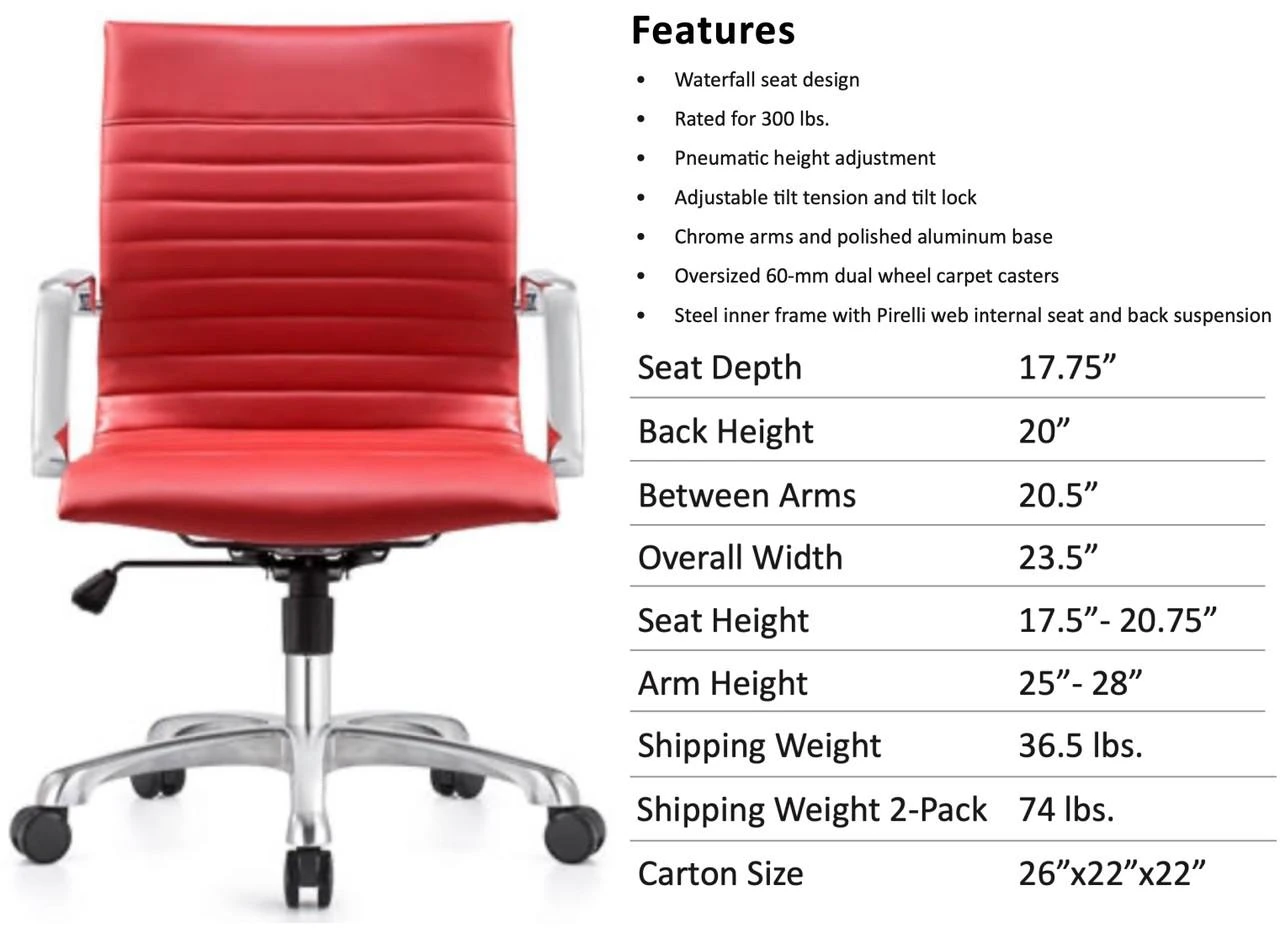 1980s　ポストモダン　デザイン　レッド　カラー　フロアチェア　２脚 Janis Mid Century Red Leather Office Chair