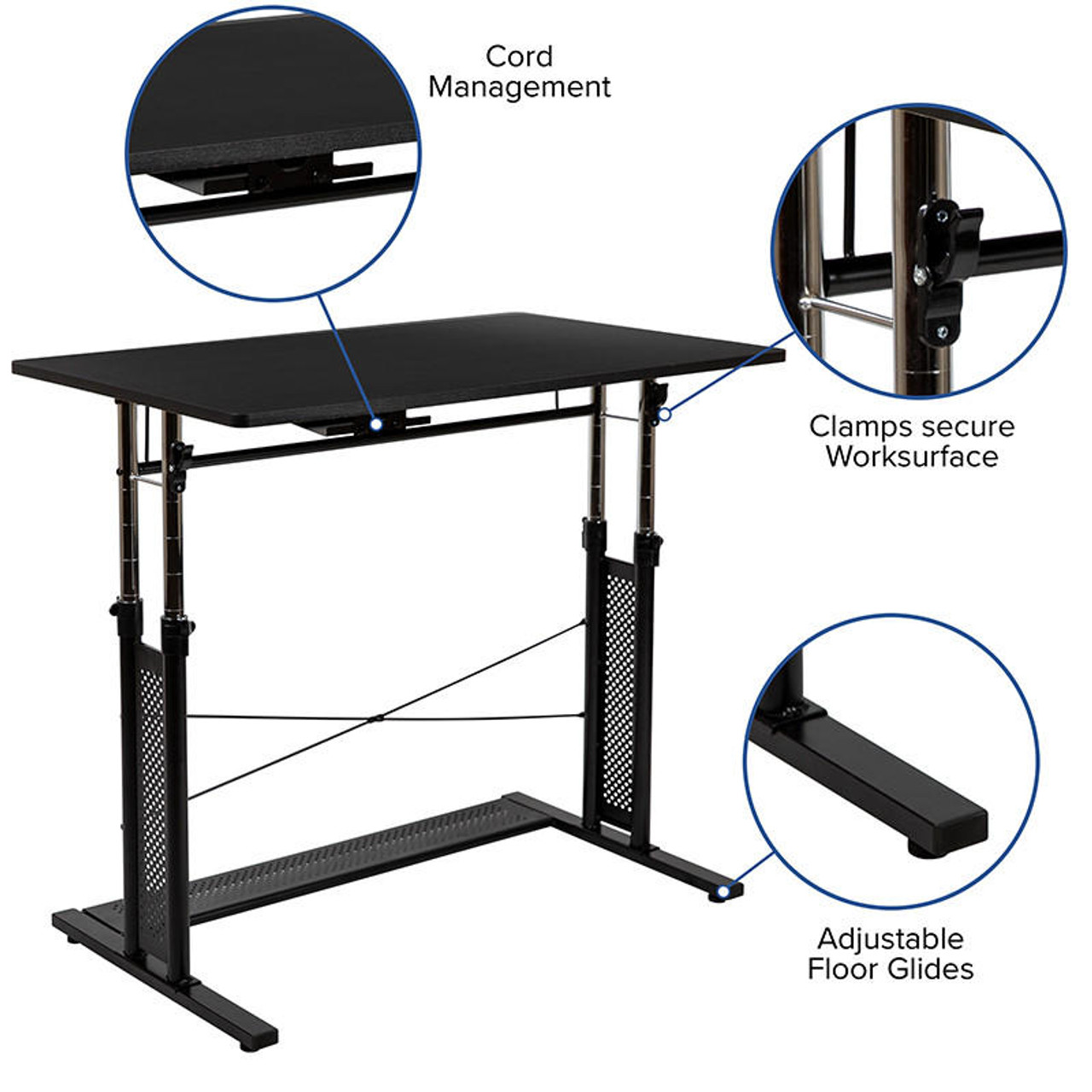 Height Adjustable Computer Desk on Wheels Home Office Workstation