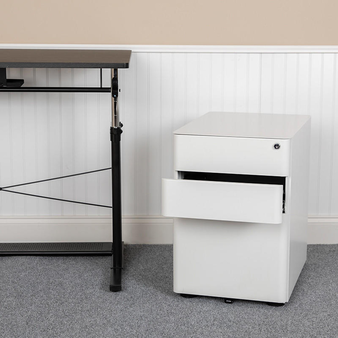 Flash furniture white computer desk with three drawer pedestal best sale