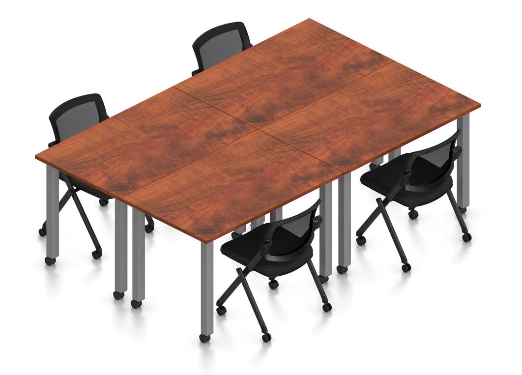 Offices To Go 4 Person Mobile Table Configuration with Nesting Chairs