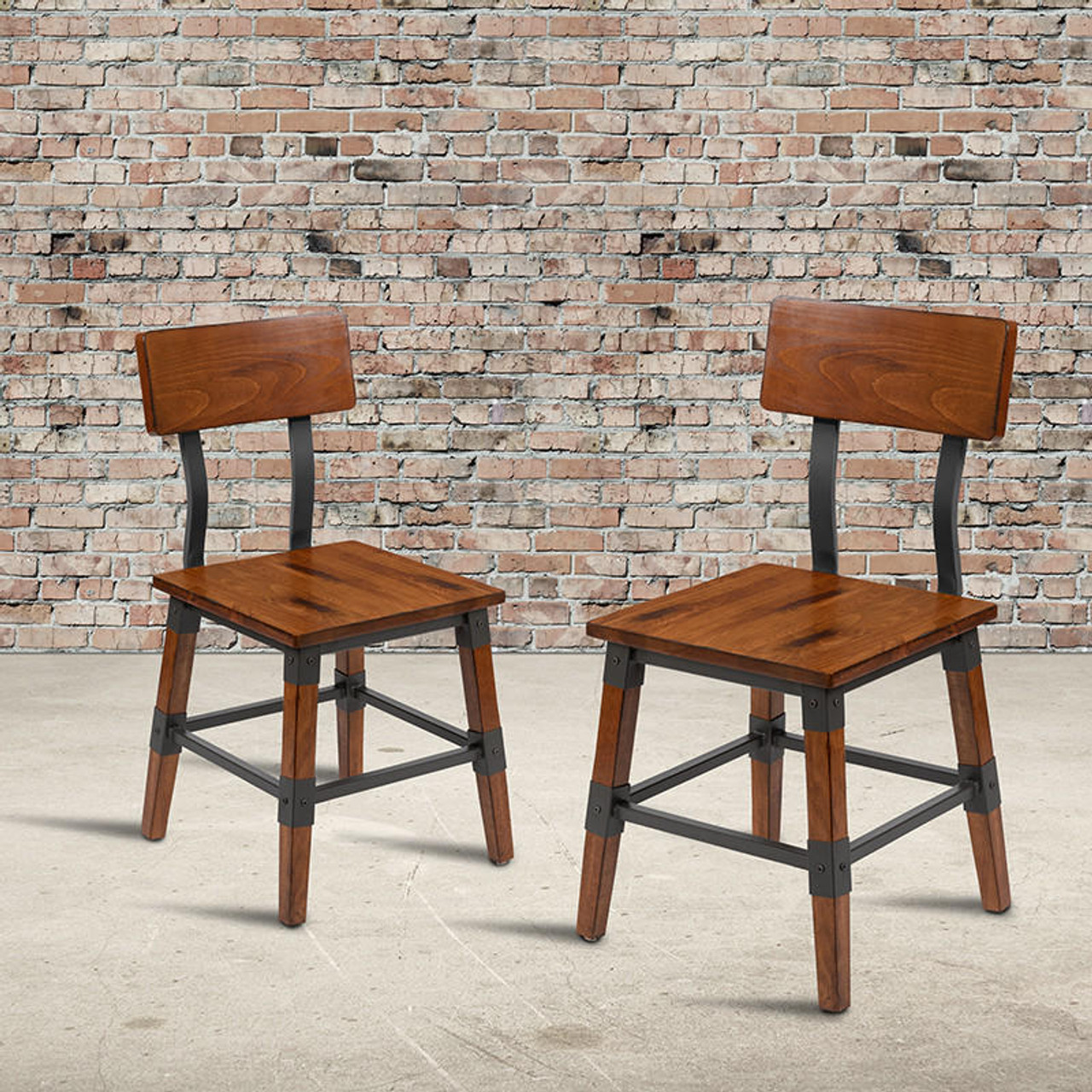 Flash Furniture Rustic Antique Walnut Industrial Wood Dining Chair