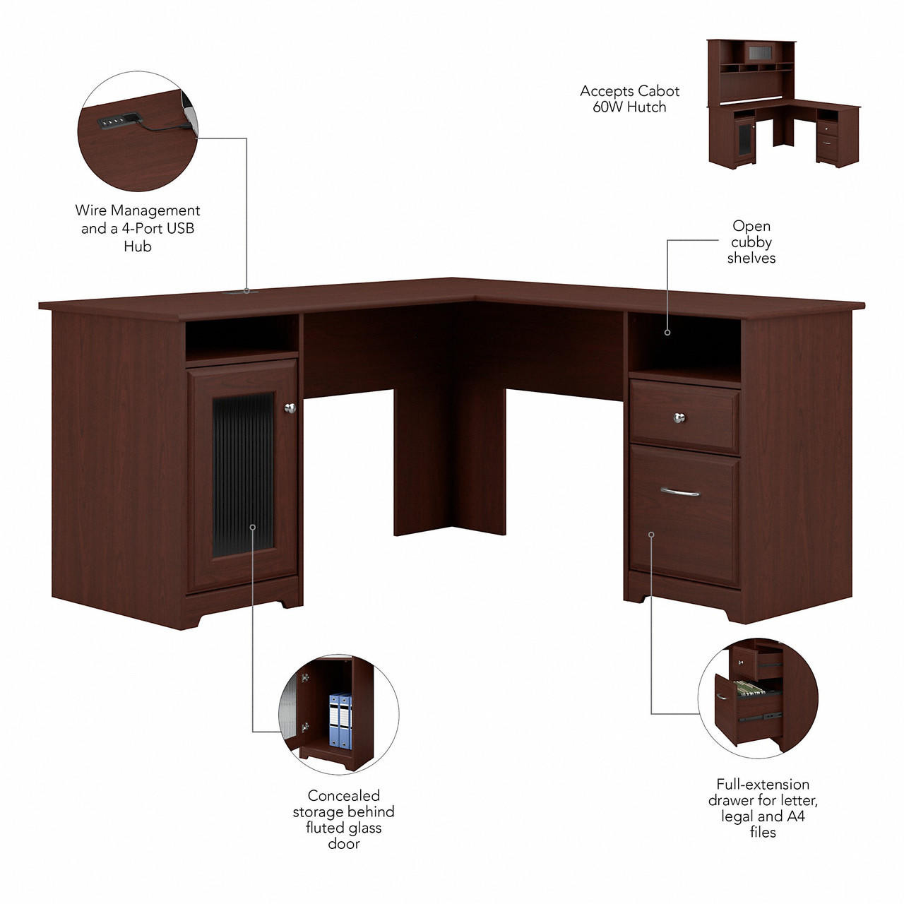 Bush furniture cabot l shaped shop computer desk with hutch cab001