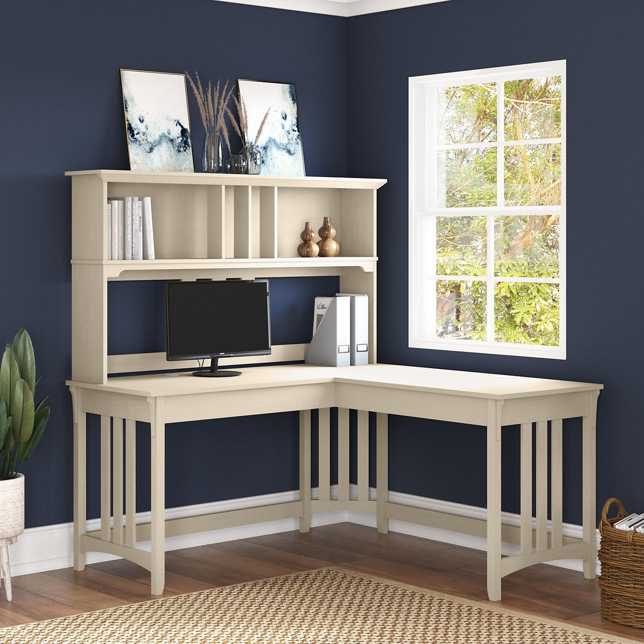 Bush furniture salinas l clearance shaped desk with hutch