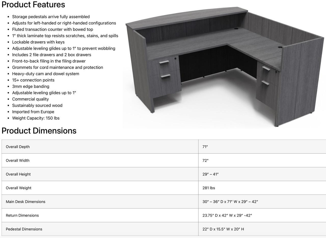 i5 Industries Kai L-Shaped Reception Desk with Suspended Pedestals