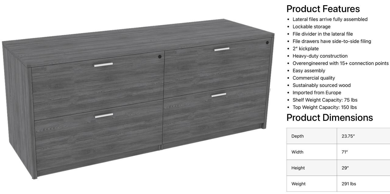 i5 Industries Kai Collection 4 Drawer Lateral Filing Cabinet C2471P-4