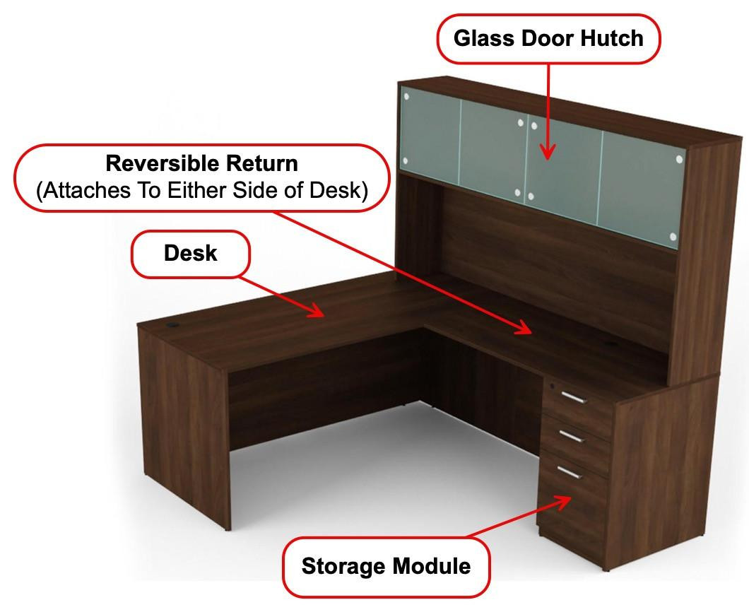 i5 Industries Kai Series L-Desk with Glass Hutch DH6672P-4