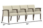 Global Total Office Global Care Primacare Healthcare Vinyl 4 Seat Guest Bench with Wood Frame and Closed Arms GC3628WCA 