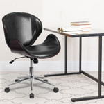  Flash Furniture Black Leather Conference Chair with Mahogany Trim 