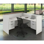  Office Source 71"W x 78"D L-Shaped Reception Desk with Floating Transaction Counter OS97 