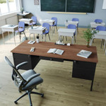  Flash Furniture Cambridge 30x70 Steel Frame Pedestal Desk with Walnut Top 