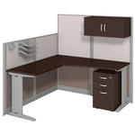 Bush Business Furniture Bush Office In An Hour Mocha Cherry L Shaped Cubicle with Storage and Accessory Kit 