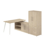  Bush Business Furniture Vista 60W L Shaped Desk with Metal Legs, Low Storage Cabinet, and Wardrobe 