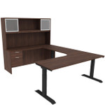  i5 Industries iRize 72"W Height Adjustable Executive U-Desk with Glass Door Hutch 