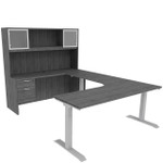  i5 Industries iRize 72"W Height Adjustable Executive U-Desk with Glass Door Hutch 