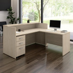  Bush Business Furniture Arrive 72W x 72D L Shaped Reception Desk with Shelf and Mobile File Cabinet 