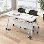  Bush Business Furniture Envision 60W Training Table with Powered Grommets and 2 Chairs with Arms 