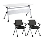 Bush Business Furniture Envision 60W Training Table with Powered Grommets and 2 Chairs with Arms 