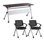  Bush Business Furniture Envision 60W Training Table with Powered Grommets and 2 Chairs with Arms 