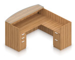 Offices To Go Superior Laminate Glass Top L-Shaped Reception Station with Freestanding 2-Door Storage Cabinet