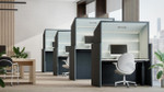 KFI Studios Canopy Height Adjustable Privacy Workstation with Upholstered Base and Laminate Work Surface