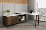 Office Source Mid Century Modern L-Shaped Desk with Storage Credenza - Office Source Variant Collection OSTYP216 
