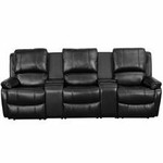 Flash Furniture 3 Person Black Leather Pillow Top Home Theater Recliner with Storage Console by Flash Furniture (Middle Seat Does Not Recline) 