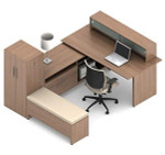 Global Total Office Global Princeton U Shaped Desk with Padded Bench A1I 