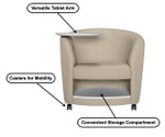 Global Total Office Global Sirena Mobile Lounge Chair with Tablet Arm and Bottom Shelf 3372LCMLTM