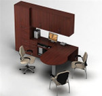 Global Total Office Global Zira P-Island Desk with Wall Mount Hutch and Storage Tower 