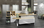 Global Total Office Global Zira Series Custom Two Tone Reception Desk Configuration