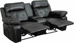  Flash Furniture Real Comfort Series Black Leather 2 Person Home Theater Recliner with Cup Holders 
