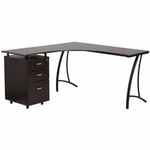  Flash Furniture Walnut Laminate L-Shaped Desk with 3 Drawer Pedestal 