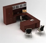 Global Total Office Zira Bow Front U Desk with Hutch and Storage Tower